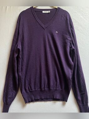 J.Lindeberg 100% Merino Wool Men's V-Neck Sweater Deep Purple XL